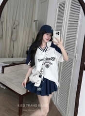 SET BAD ÁO PULL MIX CHÂN VÁY XANH THAN NỮ