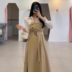 VÁY KAKI PHỐI ĐAI EO SẴN( XẢ 120k)