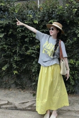 SET ÁO COTTON XÁM PARIS LOVE CHÂN VÁY VÀNG NỮ