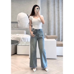 QUẦN JEANS NỮ RÁCH GẤU PHỐI ĐỈA ỐNG SUÔNG SẴN