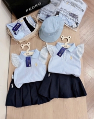 SET VAY POLO THÊU NGỰA XANH KÈM MŨ BÉ GÁI SẴN (SALE 85k)