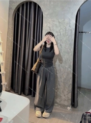 QUẦN ỐNG SUÔNG HOẠ TIẾT TRÁI TIM CẠP CHUN NỮ (SALE 82K)