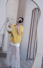 ÁO SƠ MI VÀNG DÀI TAY THÊU NGỰA NỮ