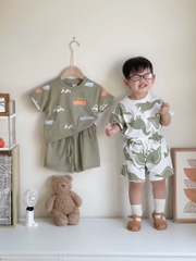 SÉT 2 BỘ COTTON CỘC KHỦNG LONG - GẤU TONE XANH BÉ TRAI( 70k)