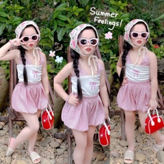 SET BỘ KẺ NƠ 2 DÂY 2 MÀU HỒNG VÀNG KÈM QUẦN BÍ BÉ GÁI