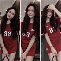 SET COTTON TÀU ÁO LỆCH ĐỎ NỮ SẴN