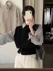 ÁO LEN PHỐI SƠ MI 5 MÀU NỮ THU ĐÔNG