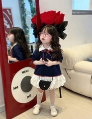 SET BỘ ÁO POLO XANH THAN CHÂN VÁY BỒNG BÉ GÁI
