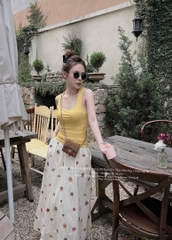 SET ÁO VÀNG CHÂN VÁY HOA NỮ SẴN