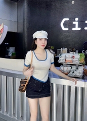 ÁO CỔ VUÔNG VIỀN XANH NỮ