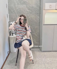 ÁO PHÔNG KẺ NGANG ĐỎ XANH NỮ SẴN