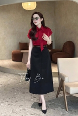 ÁO SƠ MI GU TAY LIỀN MIX NƠ CỔ NỮ(XẢ 85k)