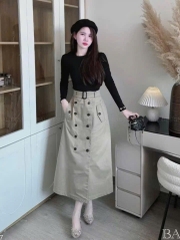 SET CHÂN VÁY MIDI ĐAI ÁO CT THIẾT KẾ NỮ SẴN(Xả 99k)