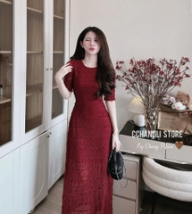 VÁY ĐỎ REN HẠT DÁNG DÀI HAI LỚP NỮ SẴN