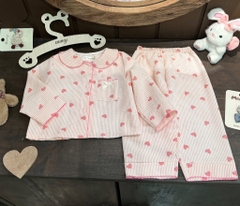 SET 2 BỘ DÀI PIZAMA NƠ TIM BÉ GÁI