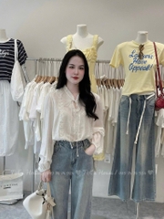 ÁO SƠ MI TRẮNG DÀI TAY PHỐI REN NỮ SẴN