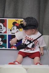 SET BỘ COTTON SNOPY JOE COOL MIX QUẦN SỌC THỂ THAO ĐỎ ĐÔ CHO BÉ TRAI SẴN