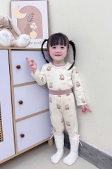 SET 2 BỘ DÀI COTTON GẤU NƠ MÀU HỒNG TÍM - BE BÉ GÁI