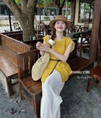 SET ÁO VÀNG QUẦN SUÔNG KÈM ĐAI NỮ