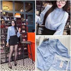 ÁO SƠ MI GU XANH DƯƠNG CỔ REN NỮ