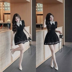VÁY XOÈ ĐÍNH ĐÁ PHỐI CỔ TRẮNG NỮ