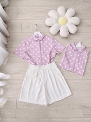 SET CHẤM BI HỒNG CỔ SEN NHỎ MIXX SHORT KAKI SẴN