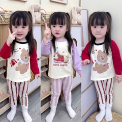SET 2 BỘ DÀI QUẦN SỌC GẤU BEAR PUPPY BÉ GÁI SẴN