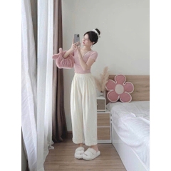 SET BỘ ÁO HỒNG PHỐI REN NƠ QUẦN SUÔNG PHỐI REN NỮ SẴN