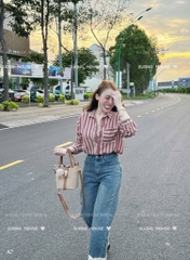 ÁO SƠ MI KẺ SỌC TÚI TRƯỚC NỮ