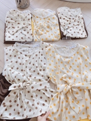 SET ÁO CHẤM BI PHỐI REN KÈM ĐAI THẮT ĐIỆU ĐÀ NỮ SẴN (SALE 139k)