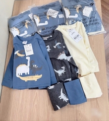 SET 3 BỘ DÀI TAY KHỦNG LONG TONE XANH TRẮNG XÁM BÉ TRAI