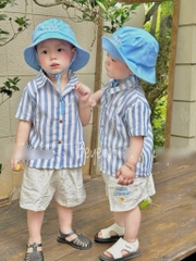SET ÁO SƠ MI KẺ XANH QUẦN ĐÙI HELLO SUMMER BÉ TRAI