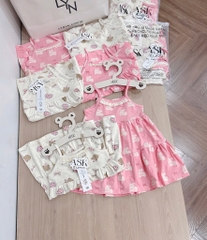 SET VÁY 2 DÂY VIỀN REN TONE BE HỒNG BÉ GÁI