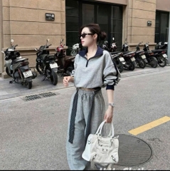 SET BỘ DÀI NỈ HAI DA XÁM VIỀN THAN NỮ THU ĐÔNG