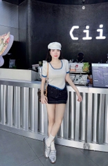 ÁO CỔ VUÔNG VIỀN XANH NỮ