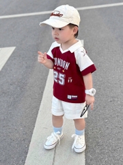 SET POLO ĐỎ LONDON 25 KÈM MŨ BÉ TRAI SẴN