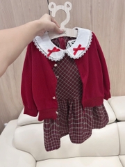 SET VÁY CARDIGAN ĐỎ TIỂU THƯ DÀI BÉ GÁI
