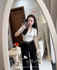 SET ÁO PHÔNG CỔ TIM MIX QUẦN BÒ NỮ SẴN