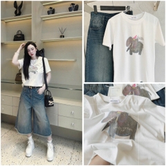 SET NGỐ JEANS NỮ CHÂN RUA MIX PHÔNG GIẤY VOI SẴN