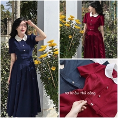 VÁY XẾP LI NƠ EO CỔ PHỐI NỮ SẴN (SALE 149k)