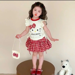 SÉT ÁO HELOO KITTY CHÂN VÁY KẺ BÉ GÁI SẴN (XẢ 65k)