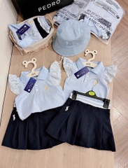 SET VAY POLO THÊU NGỰA XANH KÈM MŨ BÉ GÁI SẴN (SALE 85k)
