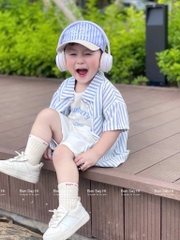 SET 4 CHI TIẾT ÁO SƠ MI SỌC XANH+ QUẦN ĐÙI+ÁO BALO+MŨ BÉ TRAI