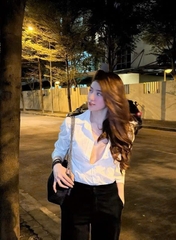 ÁO SƠ MI CELINE HỒNG TRẮNG DÀI TAY NỮ