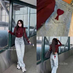 QUẦN BÒ NỮ SUÔNG THÊU TIM ĐỎ TÚI SAU SẴN(SALE 100k)