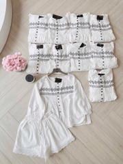 SET IN HOẠ TIẾT MIX QUẦN PHỐI REN GẤU NỮ