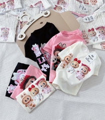 SET 3 ÁO CỘC LABUBU HỒNG TRẮNG ĐEN BÉ GÁI SẴN (SALE 79k)