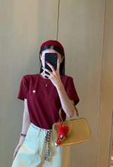 SET 3 ÁO CỔ TRÒN THÊU GẤU ĐEN TRẮNG ĐỎ NỮ SẴN