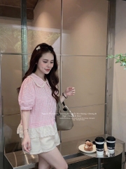 SET ÁO CARO HỒNG X QUẦN ĐÙI NỮ SẴN