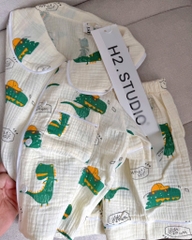 SET BỘ XÔ MUSLIN HOẠ TIẾT KHỦNG LONG BÉ TRAI